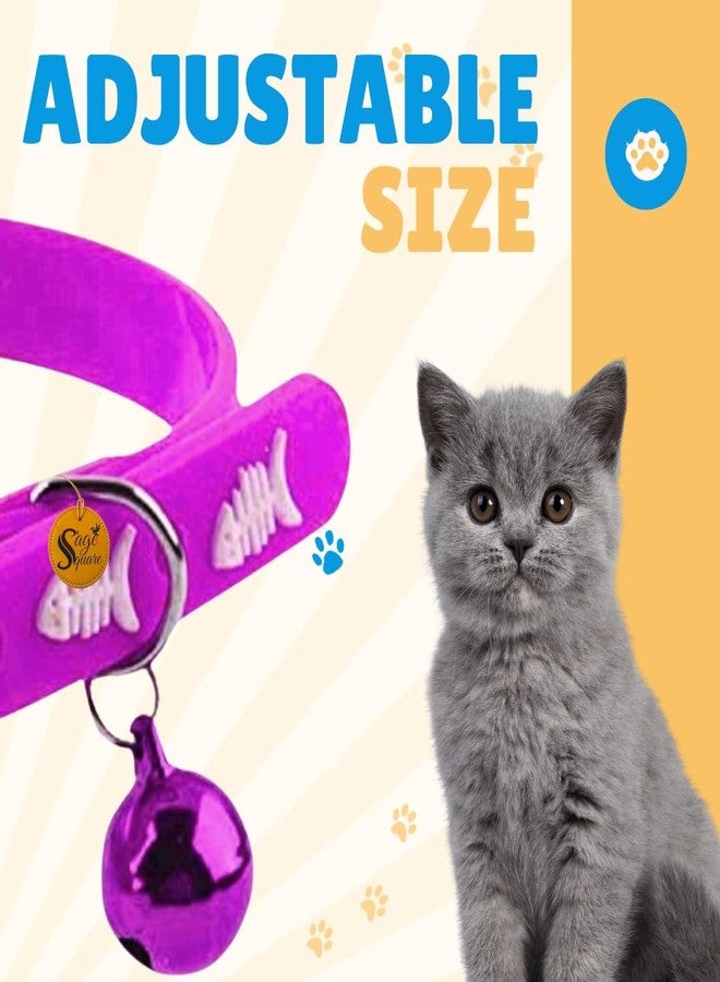 Sage Square's Multicolored Adjustable Rubber Silicone Cat Collar with Bell, Where Training Meets Style in a Vibrant Feline Design, Durable Rubber Silicone Promises Lasting wear (Purple) - Image 2
